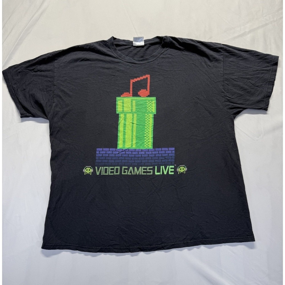 Vintage Video Games Live Tee 2XL black graphic pixel art music retro gamer shirt